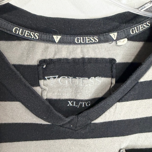 Guess Men's Black and Gray Striped Tee - Picture 2 of 4